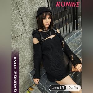Romwe Grunge Punk Goth Distressed Hooded Sweater Dress